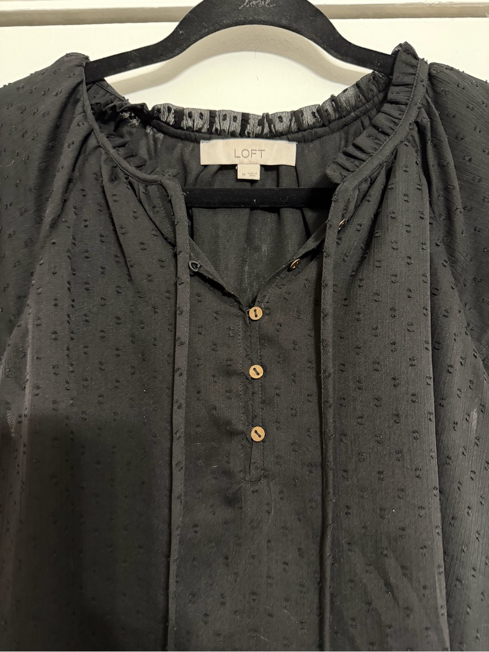 LOFT Black Swiss Dot Tie-Detail Blouse - Size M - Picture 2 of 4